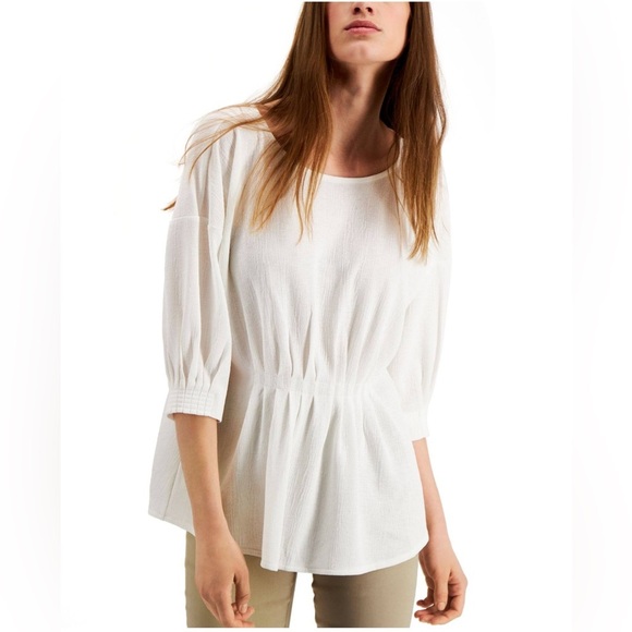 Alfani Off White Gathered Clinched Front Scoop Neck Top Sz M - Picture 1 of 8